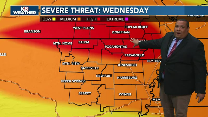 Severe storms Wednesday night could bring damaging winds and possible tornadoes to parts of...